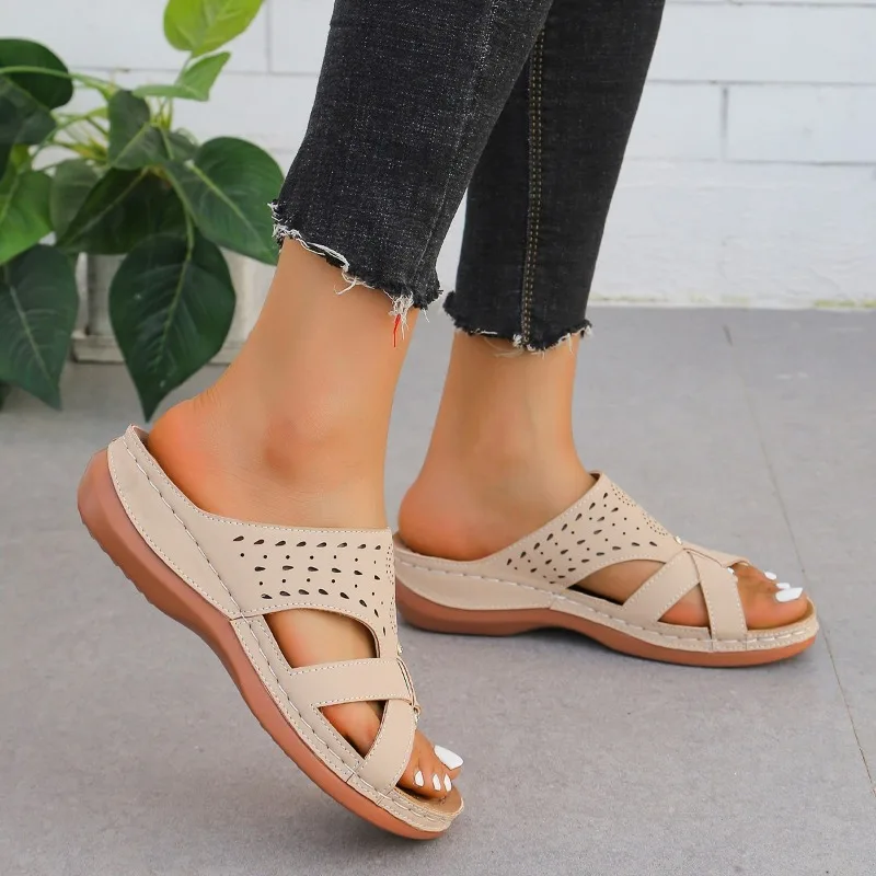 2024 Summer New Women\'s Slippers Casual Open Toed Soft Slippers Female Plus Size 43 Casual Solid Outside Shoes Zapatos Mujer