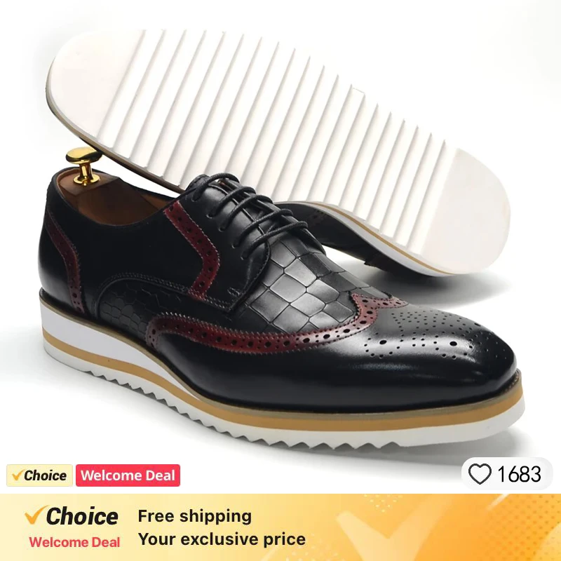 

Luxury brand men's casual shoes black comfortable business formal leather men's shoes hand stitched lace up derby shoes