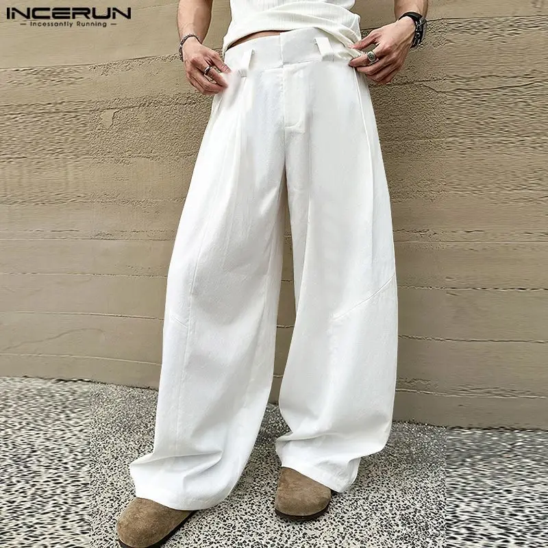 INCERUN 2024 Korean Style Trousers Men's Pleated Deconstructed Draping Pant Male Streetwear Solid Loose Wide Leg Pantalons S-5XL