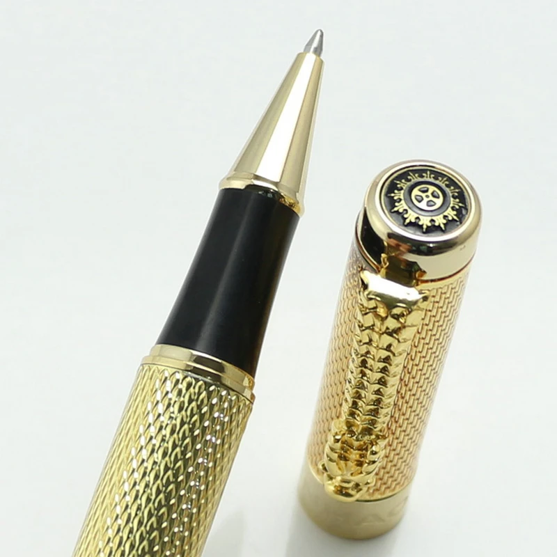 

JINHAO 1200, высококачественная шариковая ручка с перьевым роликом, красивая рябь с зажимом в виде дракона, золотая ручка с резьбой по металлу, чернильная ручка, классический подарок