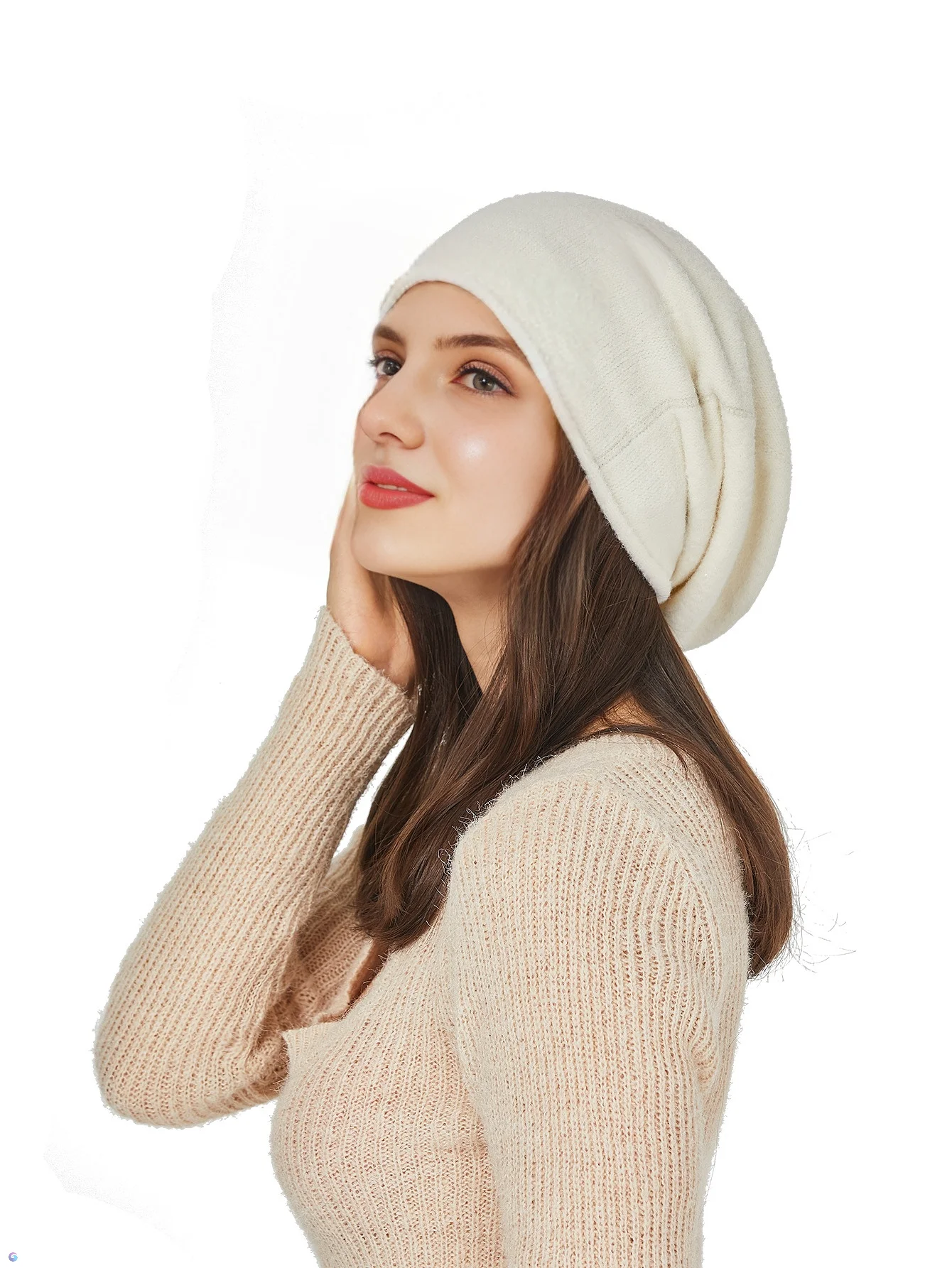 Knitted Wool Beanie Hat For Women Autumn Winter Warm Soft Crimping Slouchy Beanies For Gorros Female Fashion SKullies Cap