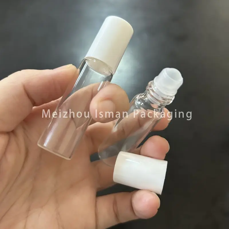 50Pcs new empty luxury round glass clear white perfume roller lip gloss container refillable lip oil tube packaging 5ml