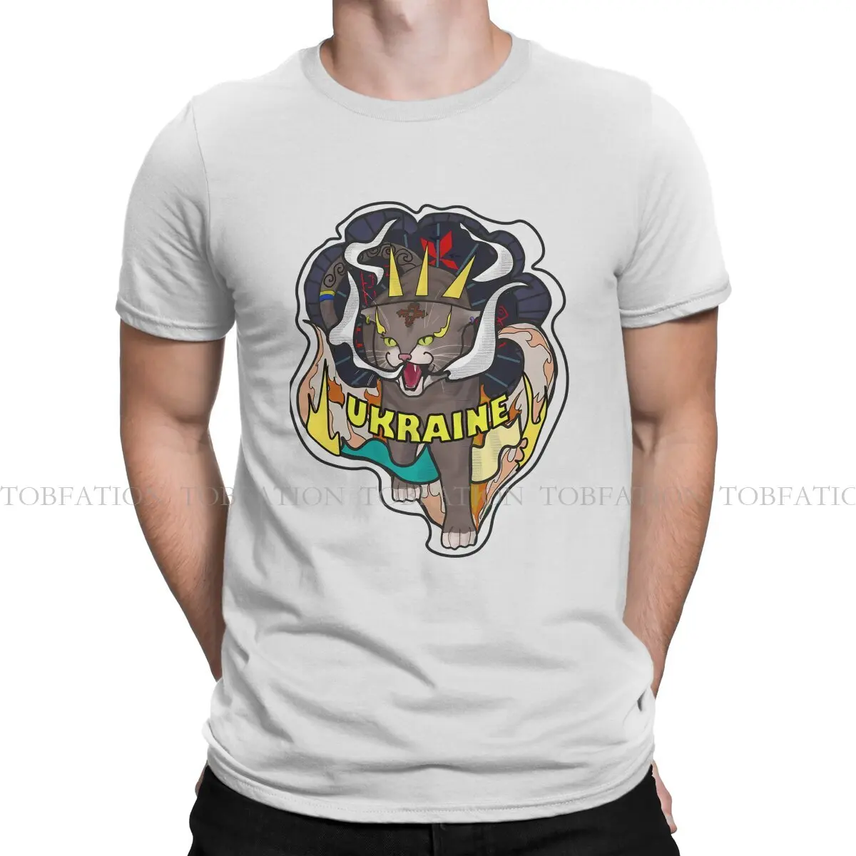 Novelty Style TShirt Cat Ukrainian Soldier Animal 100% Cotton Hip Hop Gift Clothes T Shirt Stuff Hot Sale