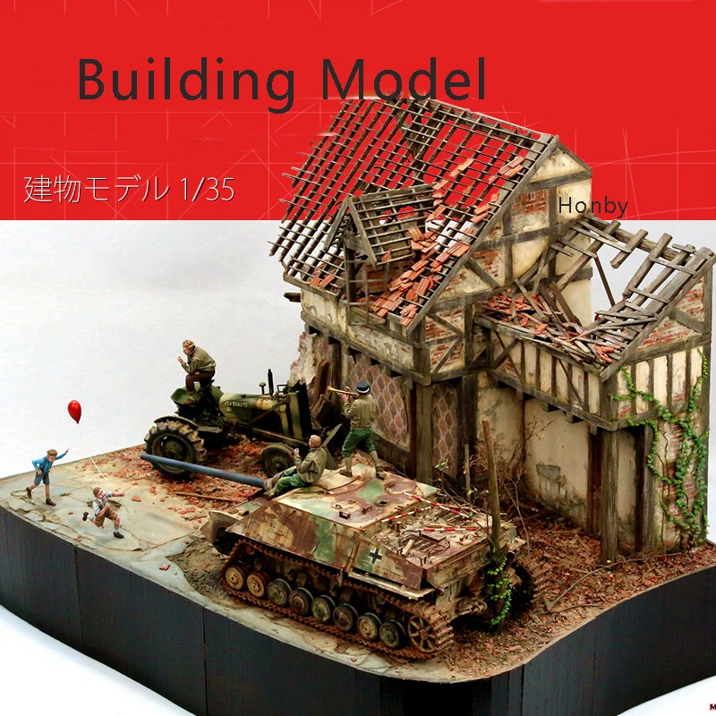 1/35 Model Scenario Suite DIY Handmade Materials Scenario Architecture War Damaged Buildings And Houses Scale Model