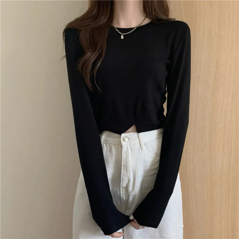 Split Korean Fashion Crop Tops Women Sexy Kop Y2K T-shirts Goth Harajuku Vintage Tees Kawaii Slim Cheap Clothes Woman Tshirts