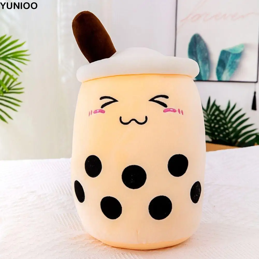 Simulation Milk Tea Cup Plush Toy Soft Squinting Eyes Boba Milk Tea Stuffed Toys Kawaii Cute Milk Tea Cup Pillow Home