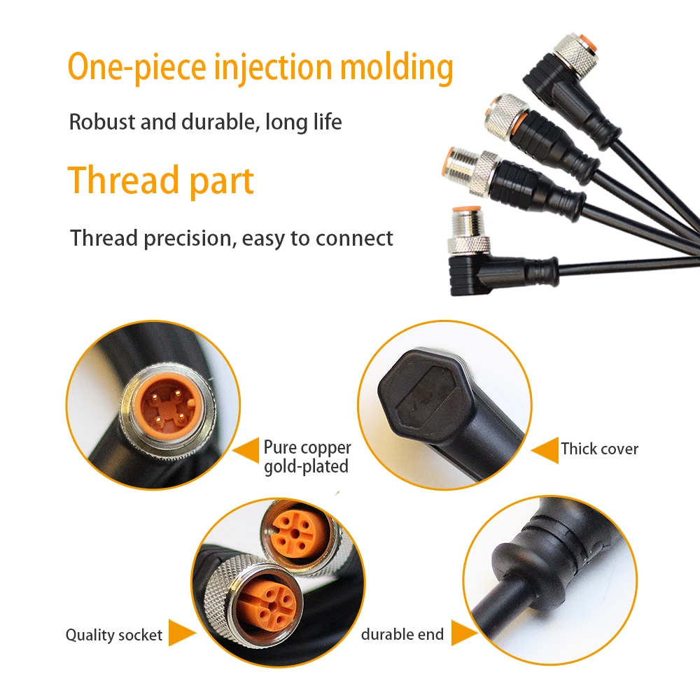 Waterproof  Male Female Extension Line IP67 2 3 4 Pin Cable Connector Industrial Grade Outdoor M12 Aviatioin Plug with Wire