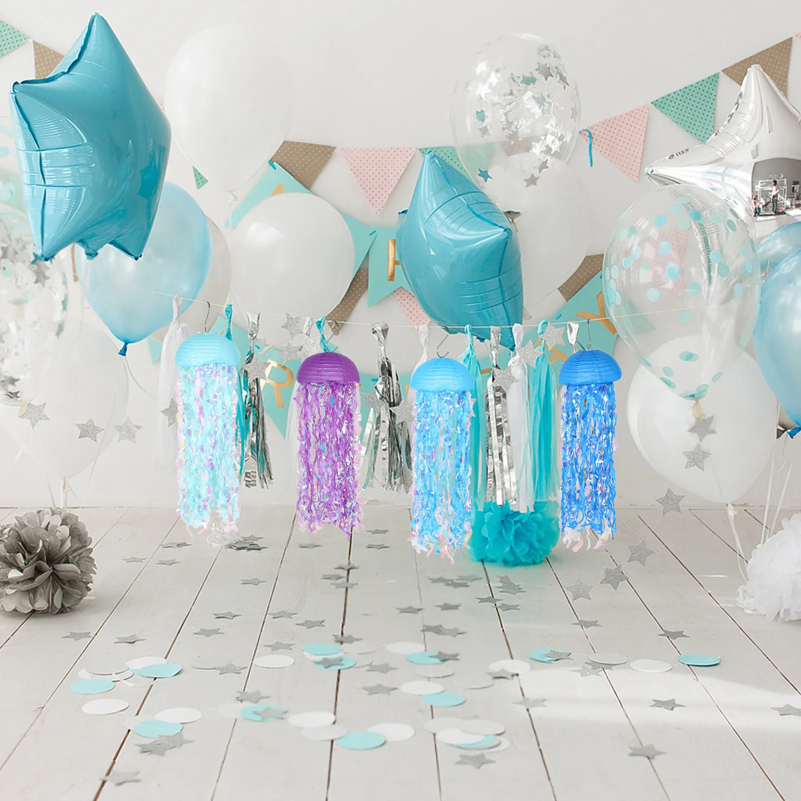 6pcs Ocean Hanging Decorations – Mermaid Scale Lanterns for Under the Sea Party, Beach Event, Indoor Outdoor