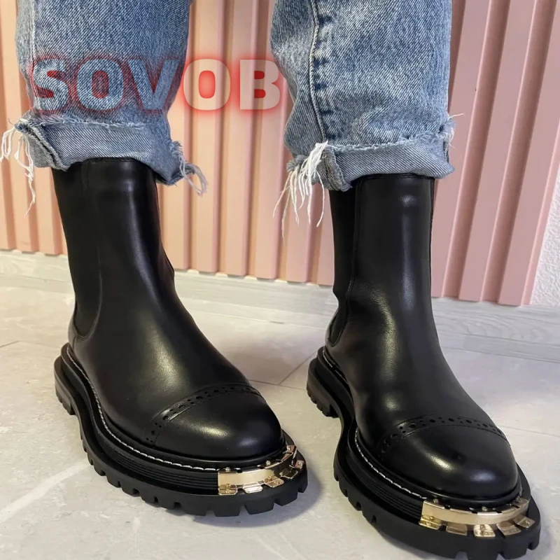 

Women's Platform Ankle Boots PU Leather Thick Bottom Chelsea Boots Casual Round Toe Motorcycle Boots Fashionable Ladies Footwear