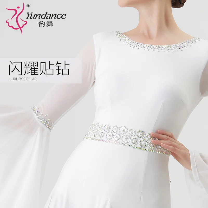 M-22108 New Women Modern Dance Rhinestone Color Diversity Dress Ballroom National Standard Waltz Competition Performance