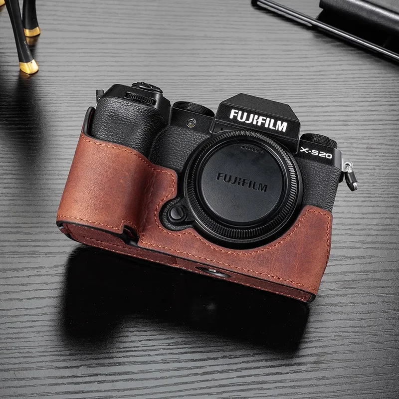 Handmade couro genuíno câmera caso, metade do corpo saco para Fujifilm XS10 e XS20