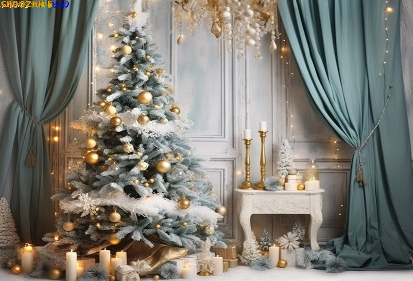 

Winter Christmas Window Photography Background Curtain Snow Xmas Tree Kids Family Portrait Decor Backdrop Photo Studio