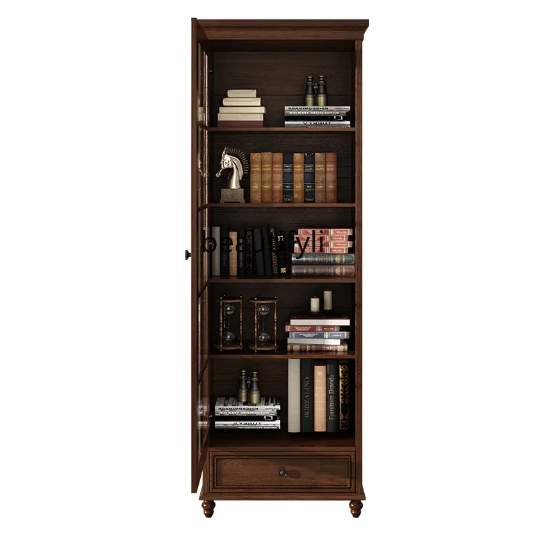 

American-Style Solid Wood Single-Door Display Showcase Small Bookcase Clothes Closet Living Room TV Cabinet Unit Wine Cabinet