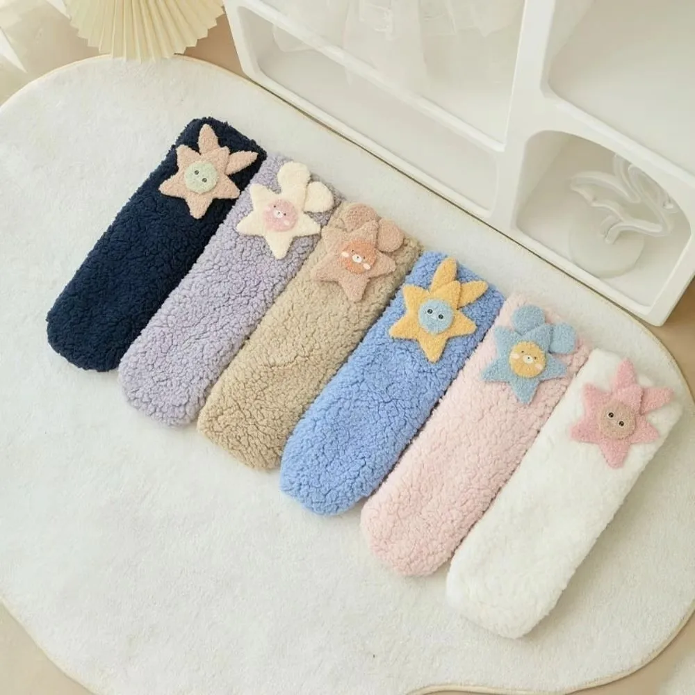 1Pairs Cute Warm Tube Socks Thickened Soft Texture Mid-Calf Socks Cartoon Pattern Floor Stockings Women Girls