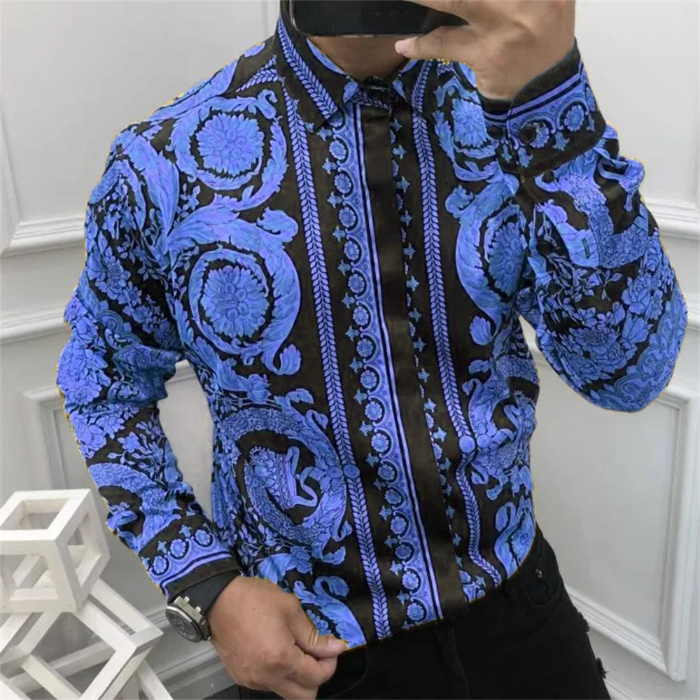 Camisas hawaianas de manga larga para hombre, camisas con solapa, estampado de imagen, moda de lujo, informal, fiesta, calle, talla grande, XS-6XL,