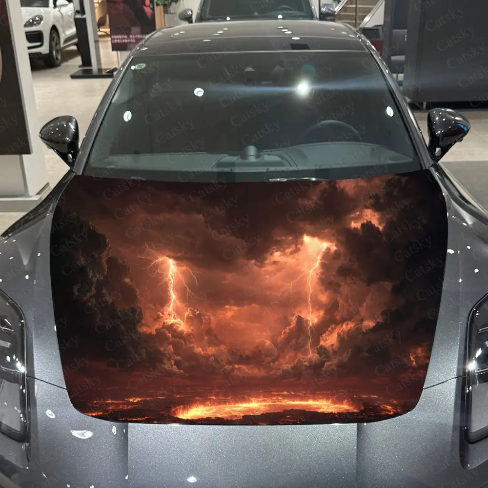 Radiant Stormy Scene Car Hood Stickers - Self-Adhesive, Waterproof and Durable Vinyl Wrap, Decorate And Protect Your Car - The G