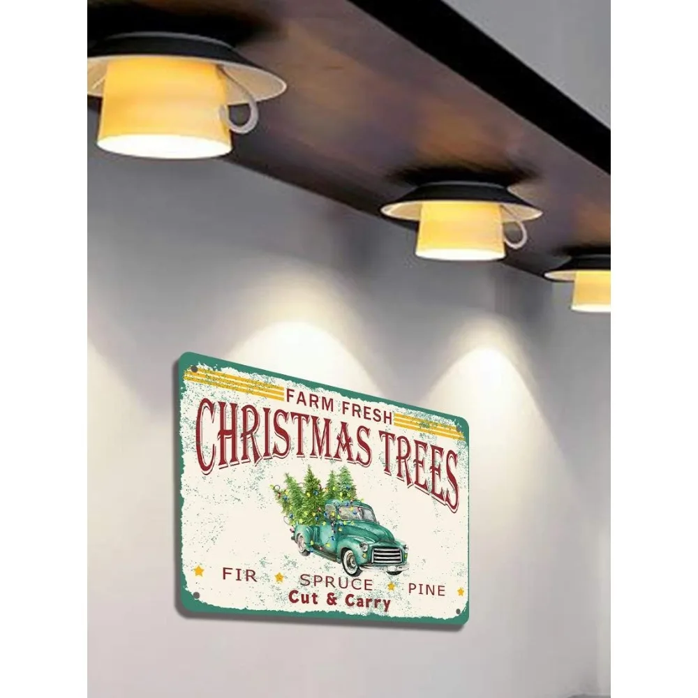 Boerderij verse kerstboom groene vintage vrachtwagen met boom ijzeren poster ijzeren bord vintage muur decor koffieshop bar woondecoratie