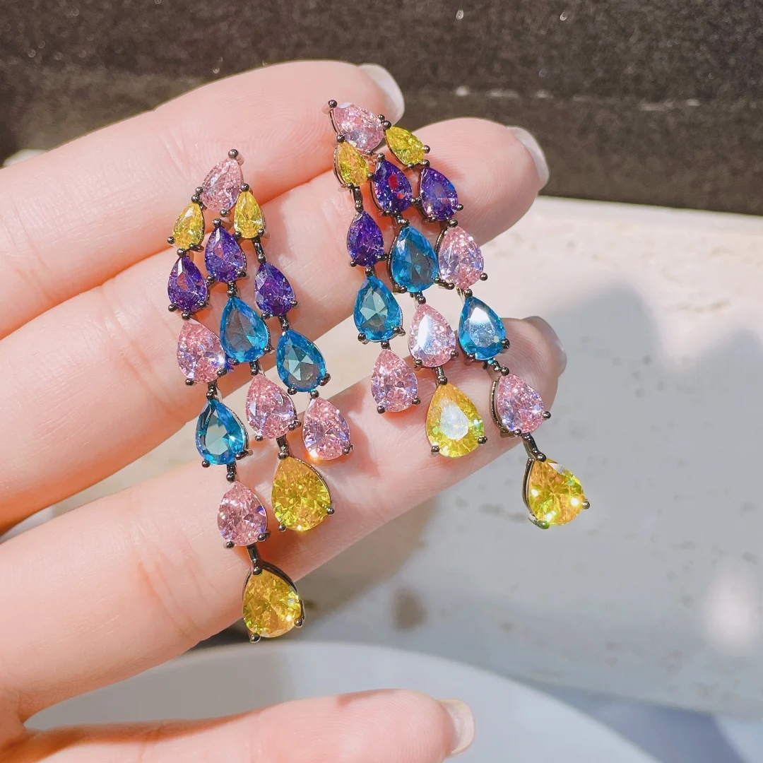 

HIBRIDE New Light Luxury Multicolor Water Drop Yellow Earrings Women's Clothing Jewelry Set Wedding Prom Holiday Gift E181