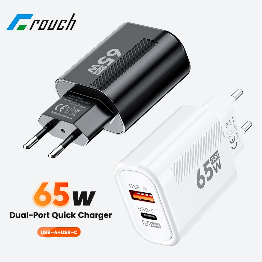 2 Ports 65W USB C Charger PD Fast Charging Wall Charger USB Type C Charger EU/US Plug Adapter For Samsung Huawei Xiaomi