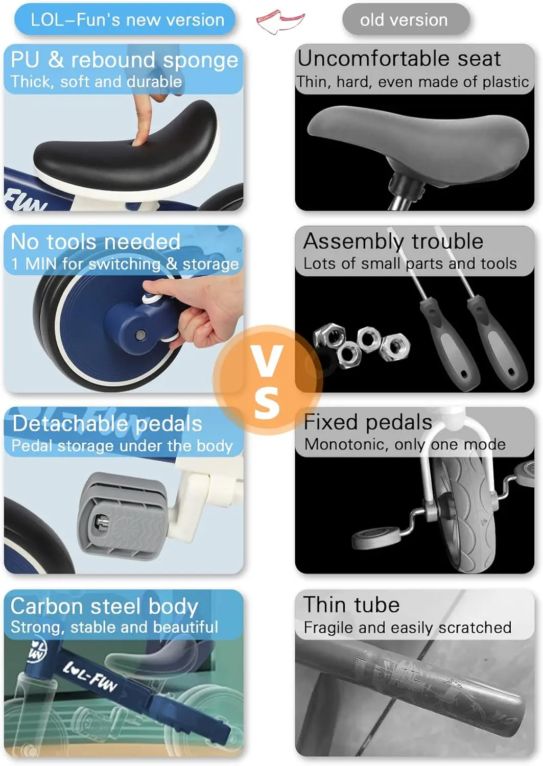 탈착식 페달이 달린 아기 밸런스 자전거 장난감, 유아용 선물, 삼륜차 1-3 세, 1 세, 2 세 남아 여아용, 4 in 1 트라이크