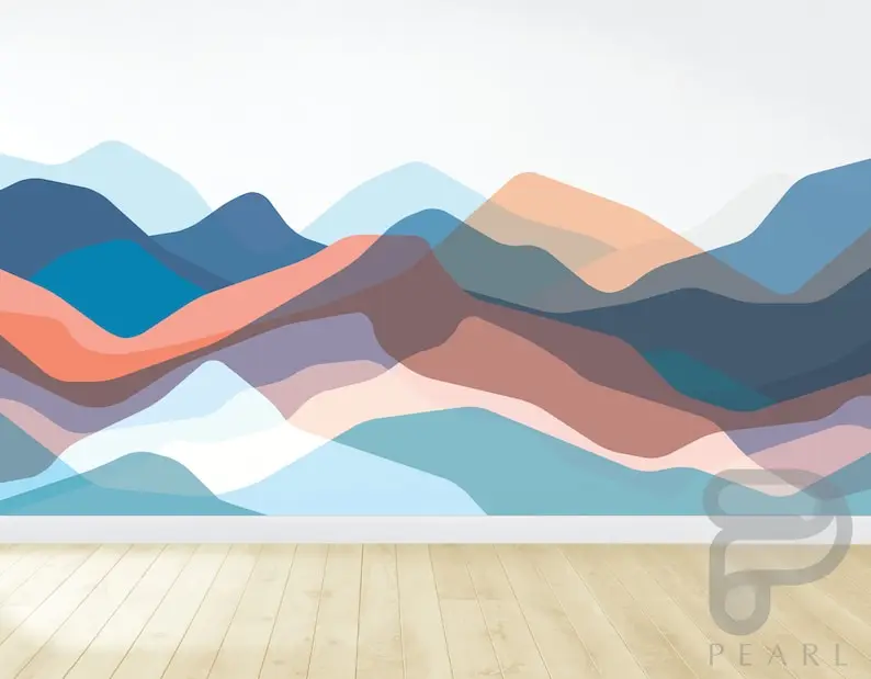 Removable Mountain Wall Decal / Wave Wall Mural / Mountain Mural / Nursery Wall Decor / Office Decor / Office Wall Mural / Offic