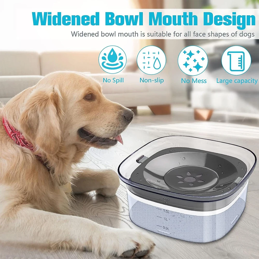 2L Large Capacity Dog Water Bowl Anti-splash Floating Dog Drinking Water Bowls for pet Cat Dog Slow Feeder water Dispenser bowl