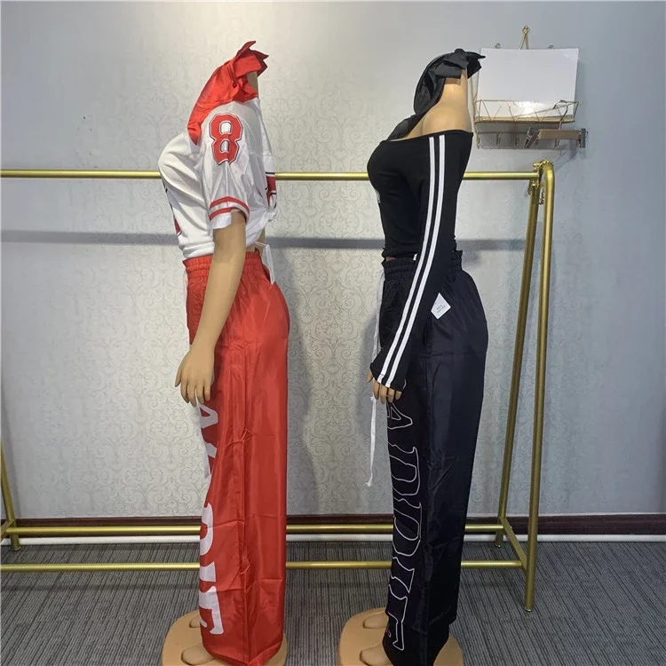 New Casual Three Piece Sets For Women Number Print Sports T Shirt + Baggy Pants Outfits Female Tracksuit