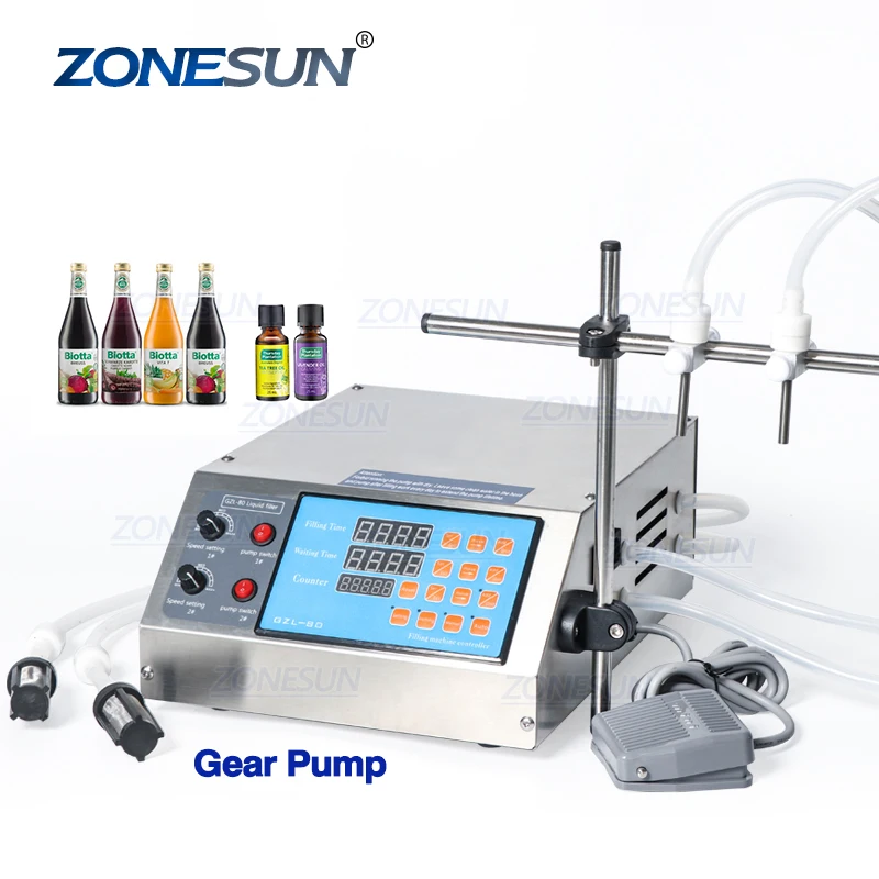 ZONESUN Zahnradpumpe, Flaschenwasserfüller, halbautomatische Flüssigfläschchen-Abfüllmaschine für Saft, Alkohol, Getränke, Getränke, Öl, Parfüm