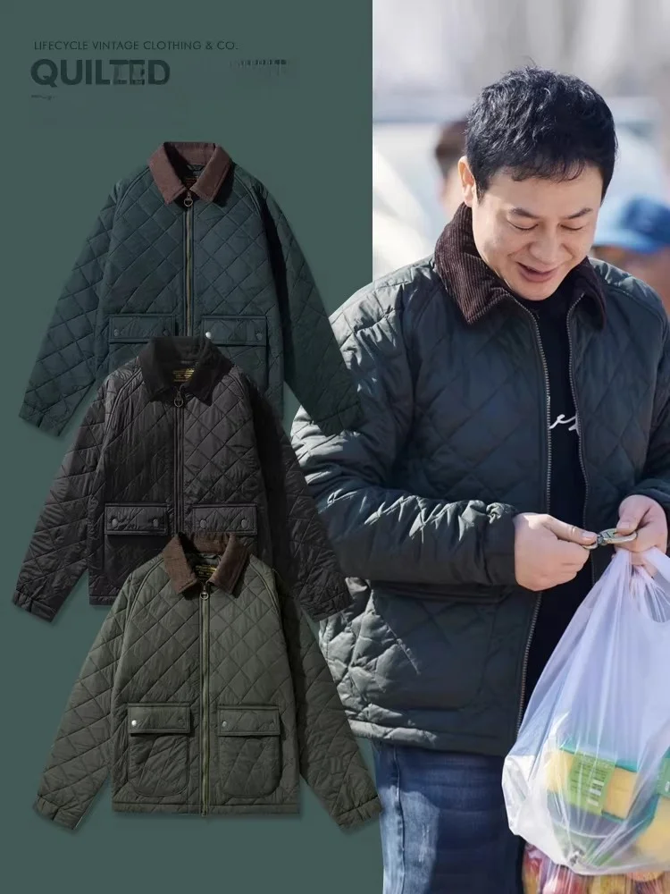 

BBR Replied Autumn Winter American Retro Quilted Diamond Pattern Collared Cotton Jaet Men's Warm Thiened Cotton Coat