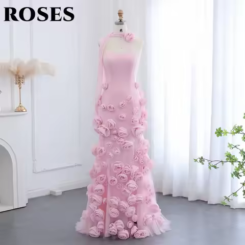 ROSES Pink Stain Elegant Prom Dress Sweetheart Formal Gown Pleats Sleeveless Appliques Scarf Evening Dress 프롬 드레스 Customized