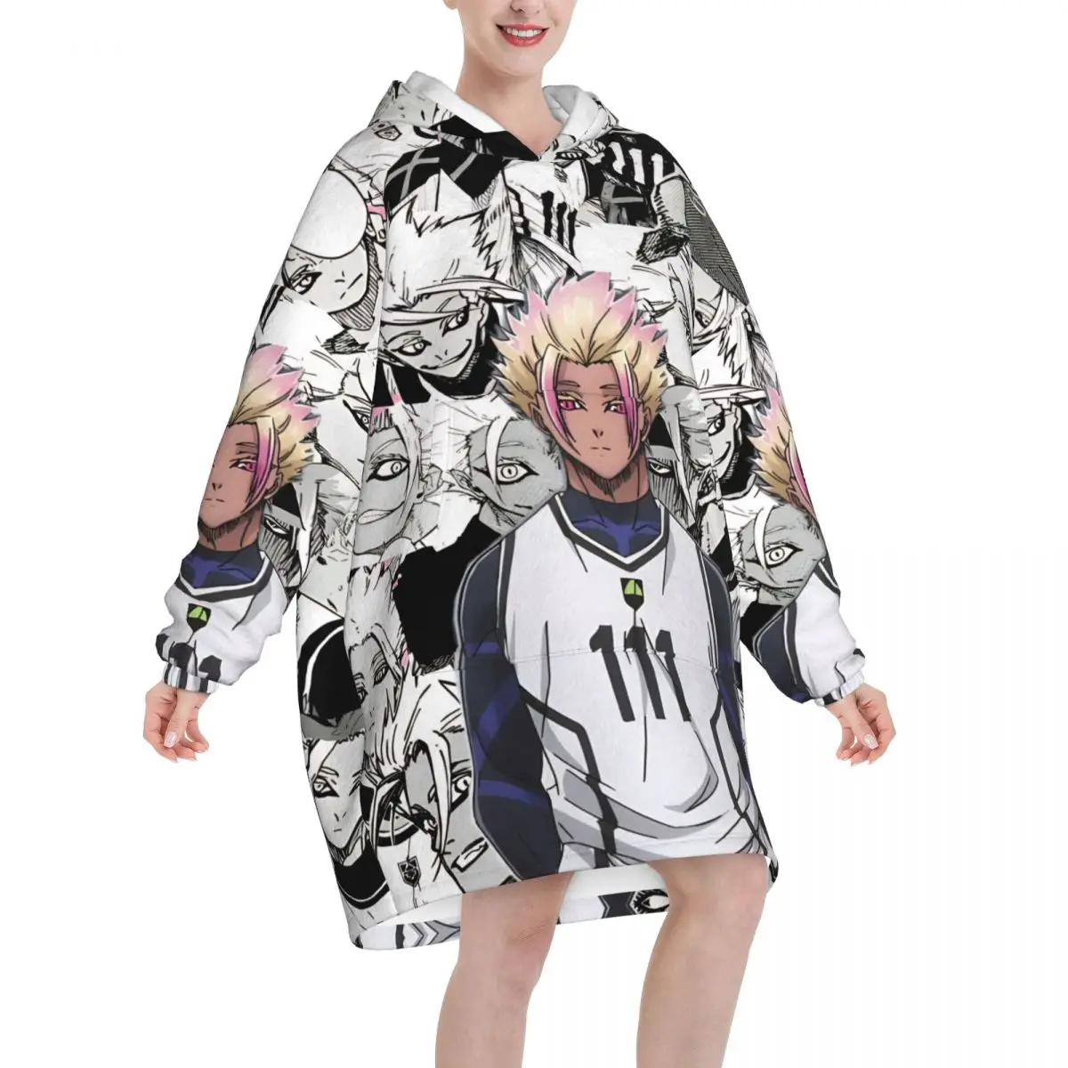 Ryusei Shidou Anime Wearable Blanket Hoodie Warm Cozy Large Blanket Sweatshirt Thick Fleece Hooded Blanket with Pocket