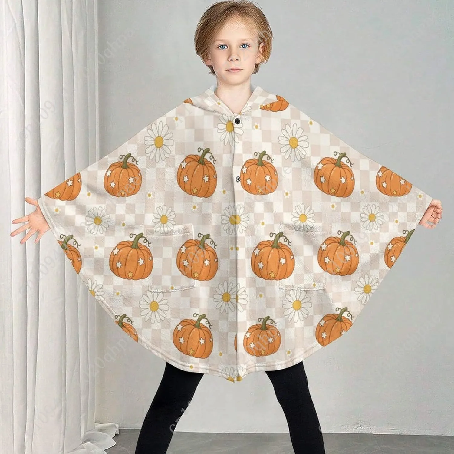 سترة بطانية مريحة من الفلانيل، هوديي كبير الحجم بنمط اليقطين ديزي مع جيوب للأطفال والمراهقين #2