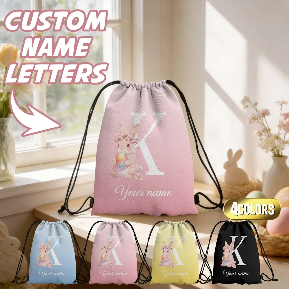 1pc Custom Easter Initial Drawstring Bag | Personalized Name & Initial Multi-Color Backpack For Egg Hunts, Picnics & Easter Gift