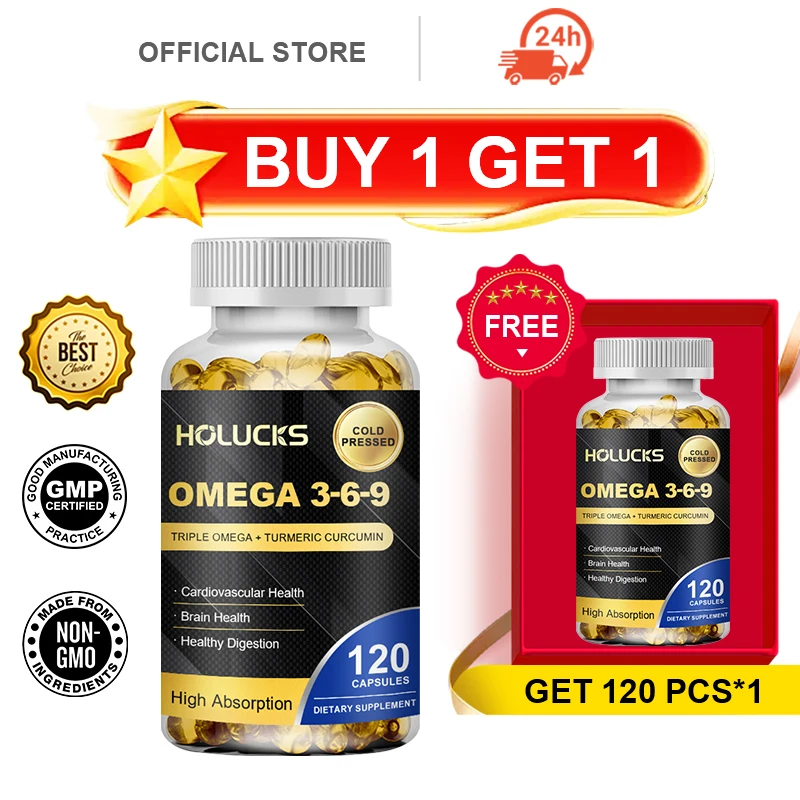 Buy 1 Get 1 Free! Omega 3-6-9 Supplement, Supports Heart & Brain Health, Skin Vitality, Immune Function & Daily Body Balance