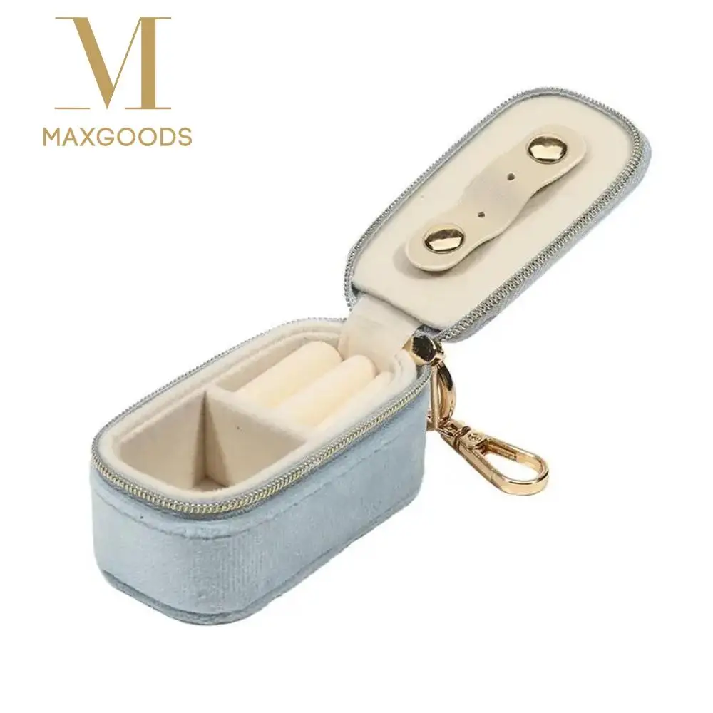 

Mini Size Jewelry Storage Box Zipper Closure Candy Color Jewelry Organizer Multi-partition Velvet Material Ring Box Travel Use