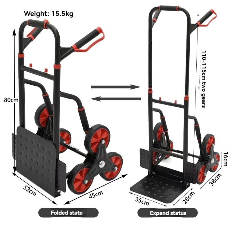 

Folding Handcart Stair Climbing Cart Heavy Duty Foldable Dolly, Small Hand Pulled Cart for Transport, Cargo Handling, 6 Wheels