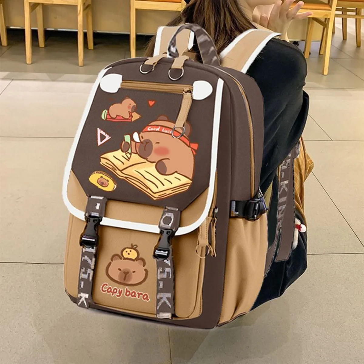 Capybara Kawaii Backpack Large Capacity Laptop School Bag Teens Waterproof Daypack with Adjustable Strap Cute Computer Backpack