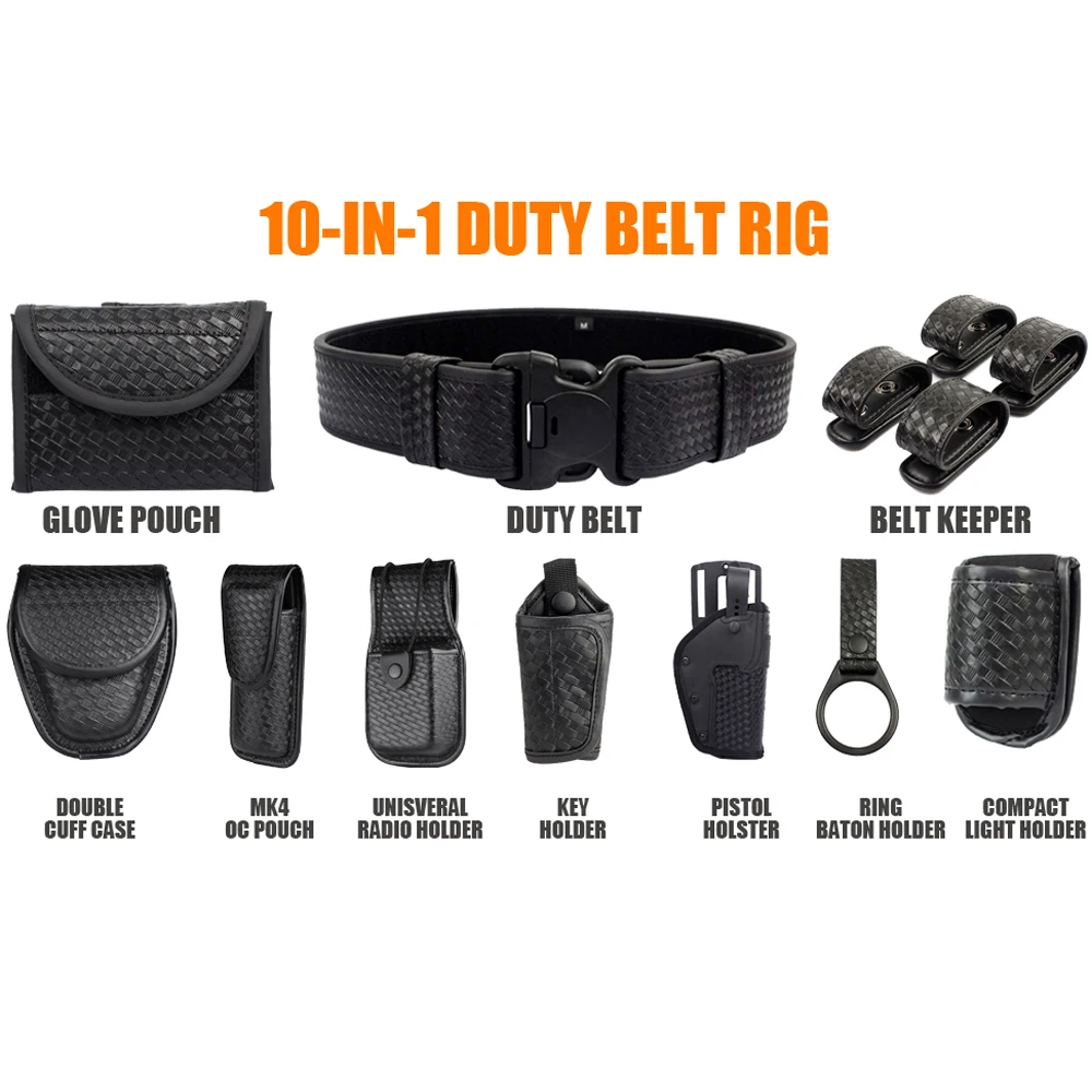 10 in 1 Basketweave Sentinel Duty Web Belt, Police Duty Belt Rig, Security Modular Law Enforcement Duty Belt with Pouches