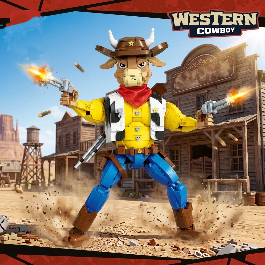 

Western Cowboy Building Blocks Set 1589pcs Robotic Animal Character Figure STEM Educational Toy for Kids Children Gift DIY Bull