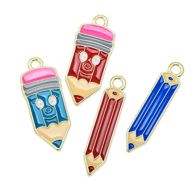 10Pcs Fun Pencil Enamel Zinc Alloy Pendant for Keychain Bracelet Mobile Phone Charm DIY Handmade Accessories Jewelry Findings