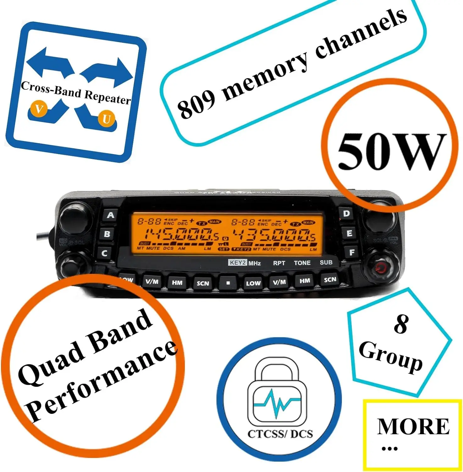 Transceptor móvel TYT-Quad Band, TH-9800D, 50W, Cross-Band, 10m, 6m, 2m, 70cm