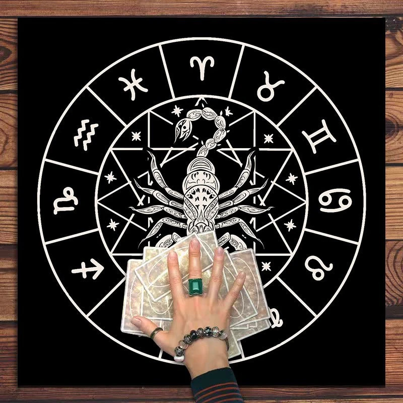 VIKAMA Zodiac Wheel Evil Eye Occult Sigil Tarot Altar Cloth Divination Mat Spiritual Witchcraft Astrology Wiccan Decor