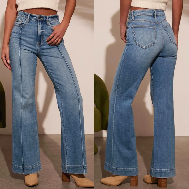 

Jeans for women 2026 new washed elastic wide leg pants with fashionable temperament jeans