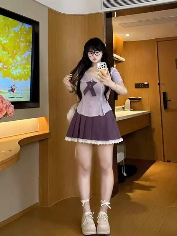 

plus Size Women's Fashionable Orange Dandelion Fairy Tale Shirt And A-Line Skirt Two-Piece Set Slimming School Uniform S...