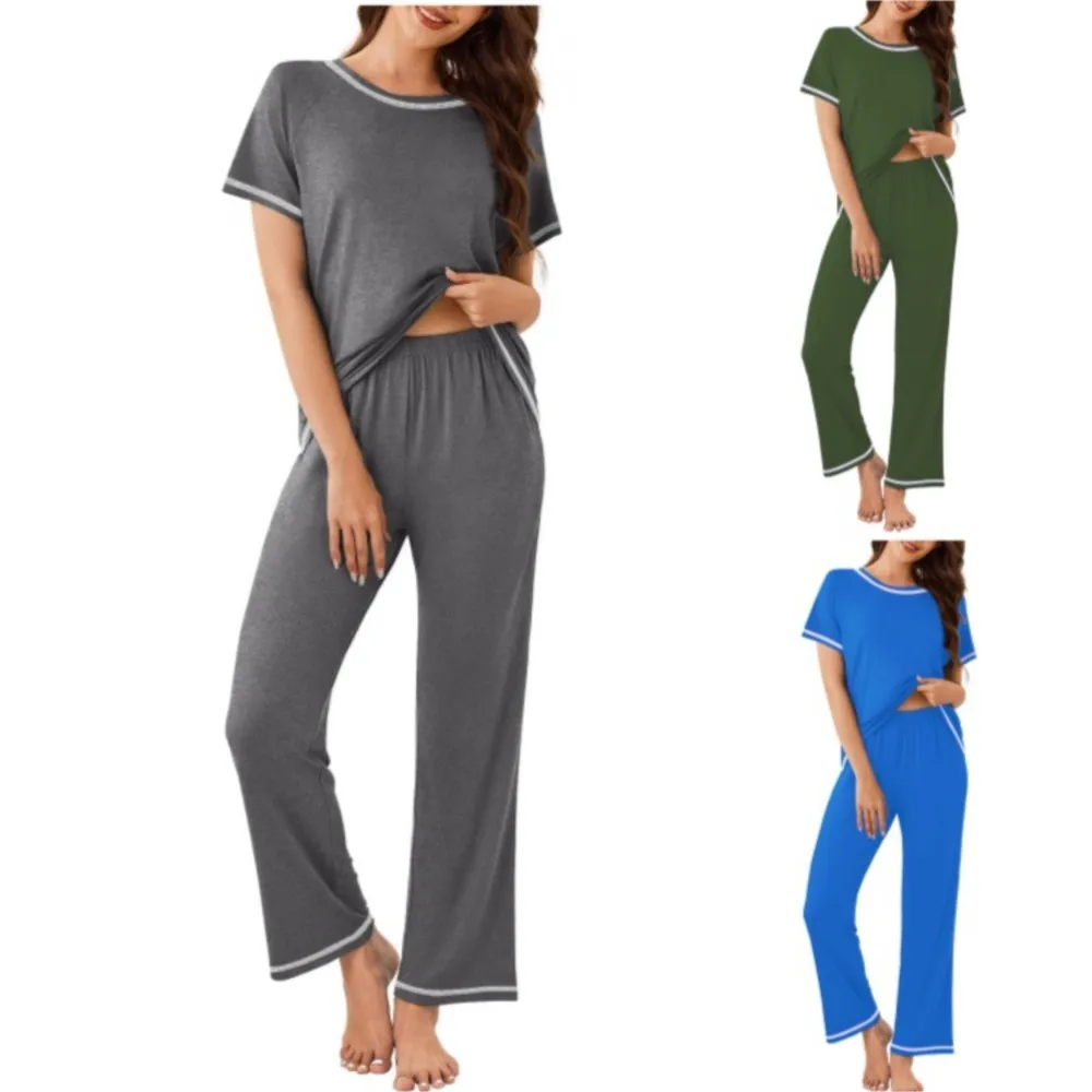 

Новый женский повседневный модный домашний комплект для сна и отдыха из двух предметов: пижама с коротким рукавом и длинными брюками, коллекция Весна-Лето 2026