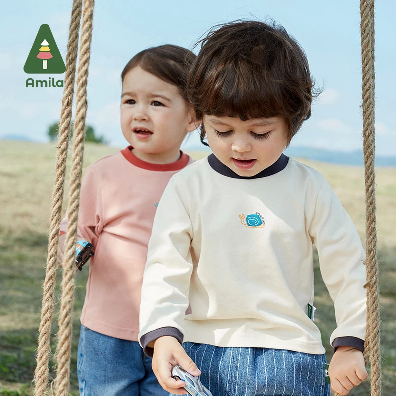 

Amila Kids Baby T-shirt 2022 Autumn New Long Sleeves Crew Neck Sweatshirt Boys and Girls All-match Cotton Children`s Clothes