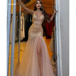 Amanda Strapless V Neck Mermaid robes de soirée Side High Split Floor-Length Evening Dresses Valentines Day Draped Wedding Dress