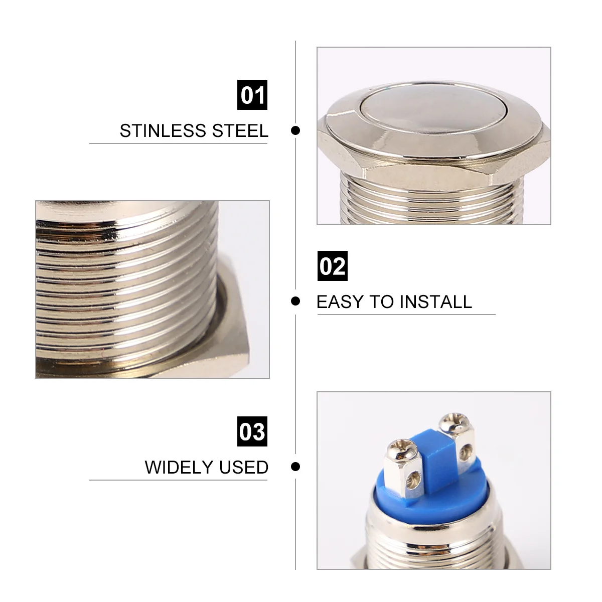 2 szt. Przycisków ze stali nierdzewnej 19 mm, płaski metalowy przełącznik chwilowy do przekaźnika rozrusznika elektromagnetycznego, przycisk klaksonu, obwód zasilania komputera