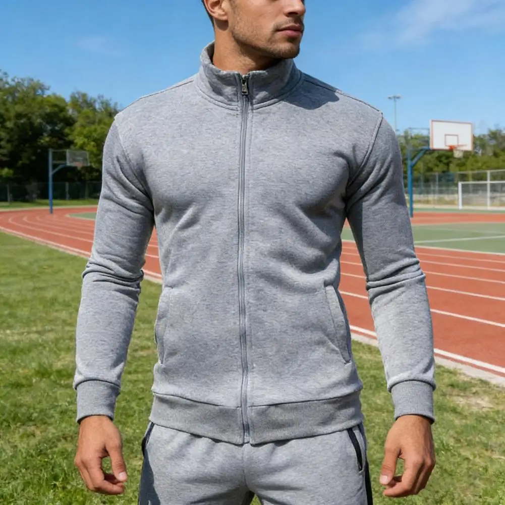 

Мужская толстовка на молнии с воротником-стойкой, однотонная, с длинным рукавом, повседневная, для активного отдыха, бега, спорта и тренажерного зала