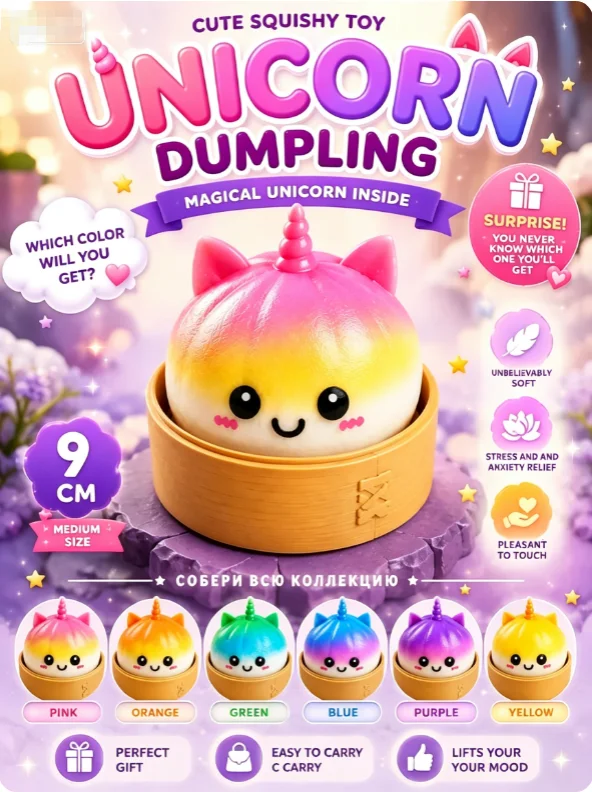 Unicorn Bun Slow Rebound Pinch Music 6-Color Simulation Stress Relief Toy Cute Steamer Basket Ornament Fun Small Gift